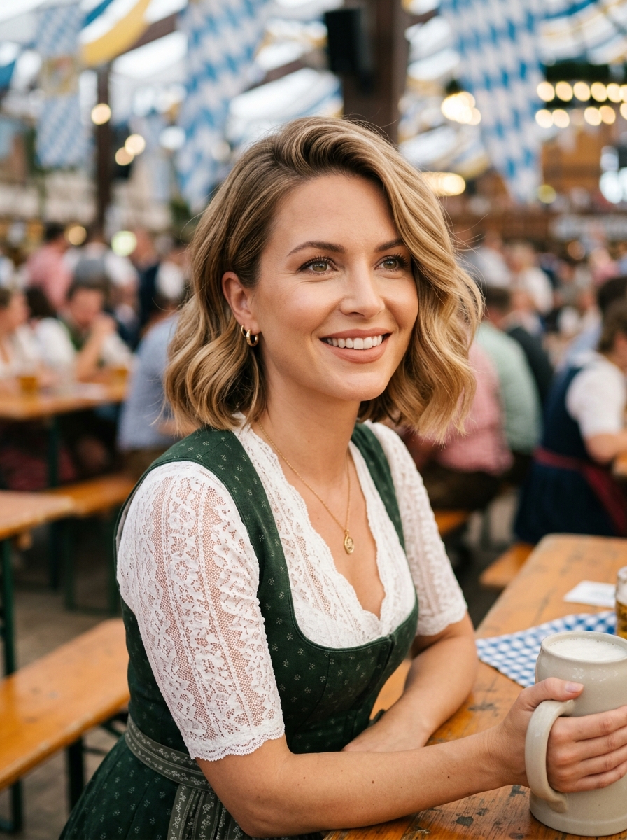 Wavy Bob mit Seitenscheitel als Oktoberfest Frisuren Inspiration 2026